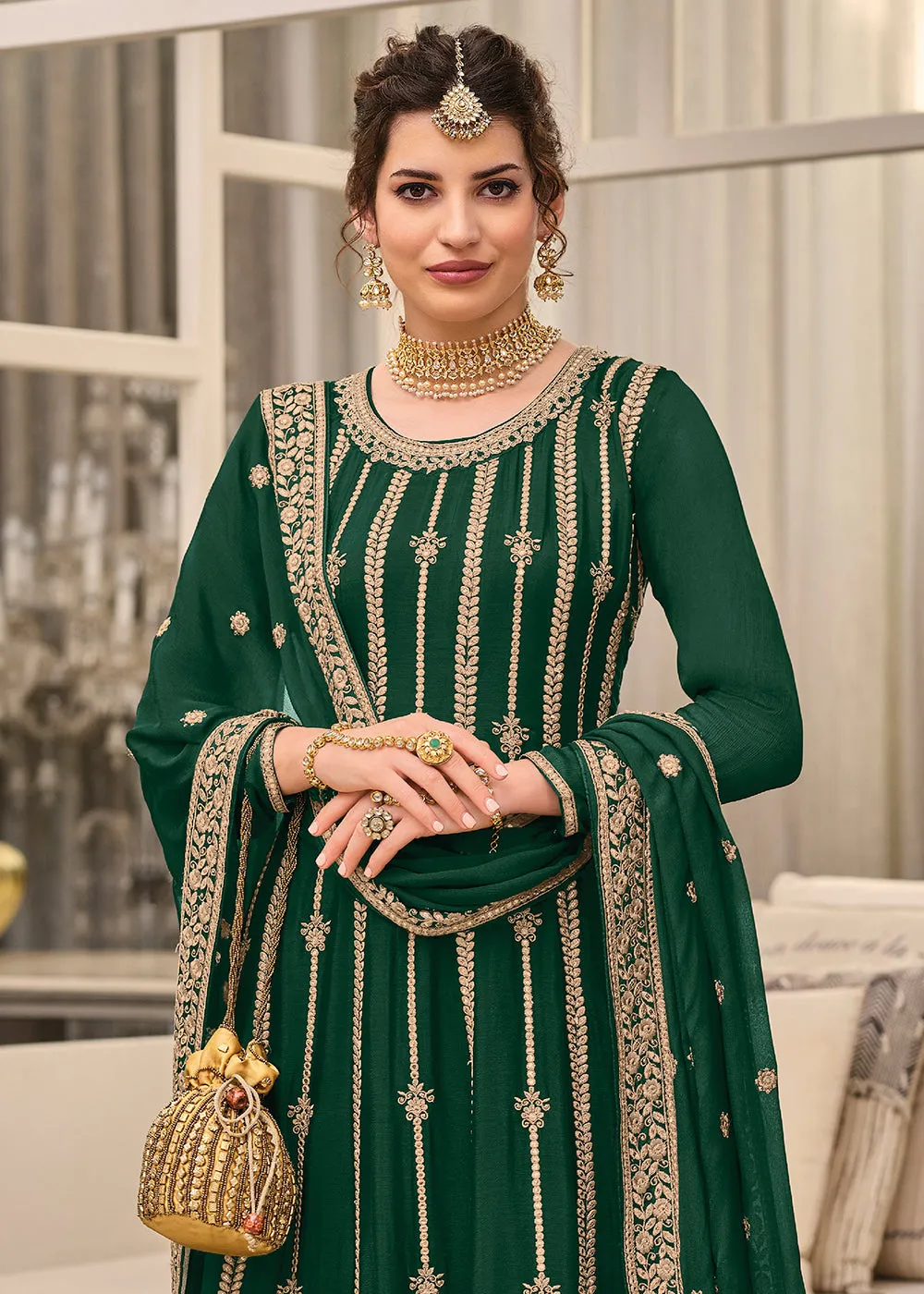 Punjabi Style Enthralling Green Wedding Palazzo Suit