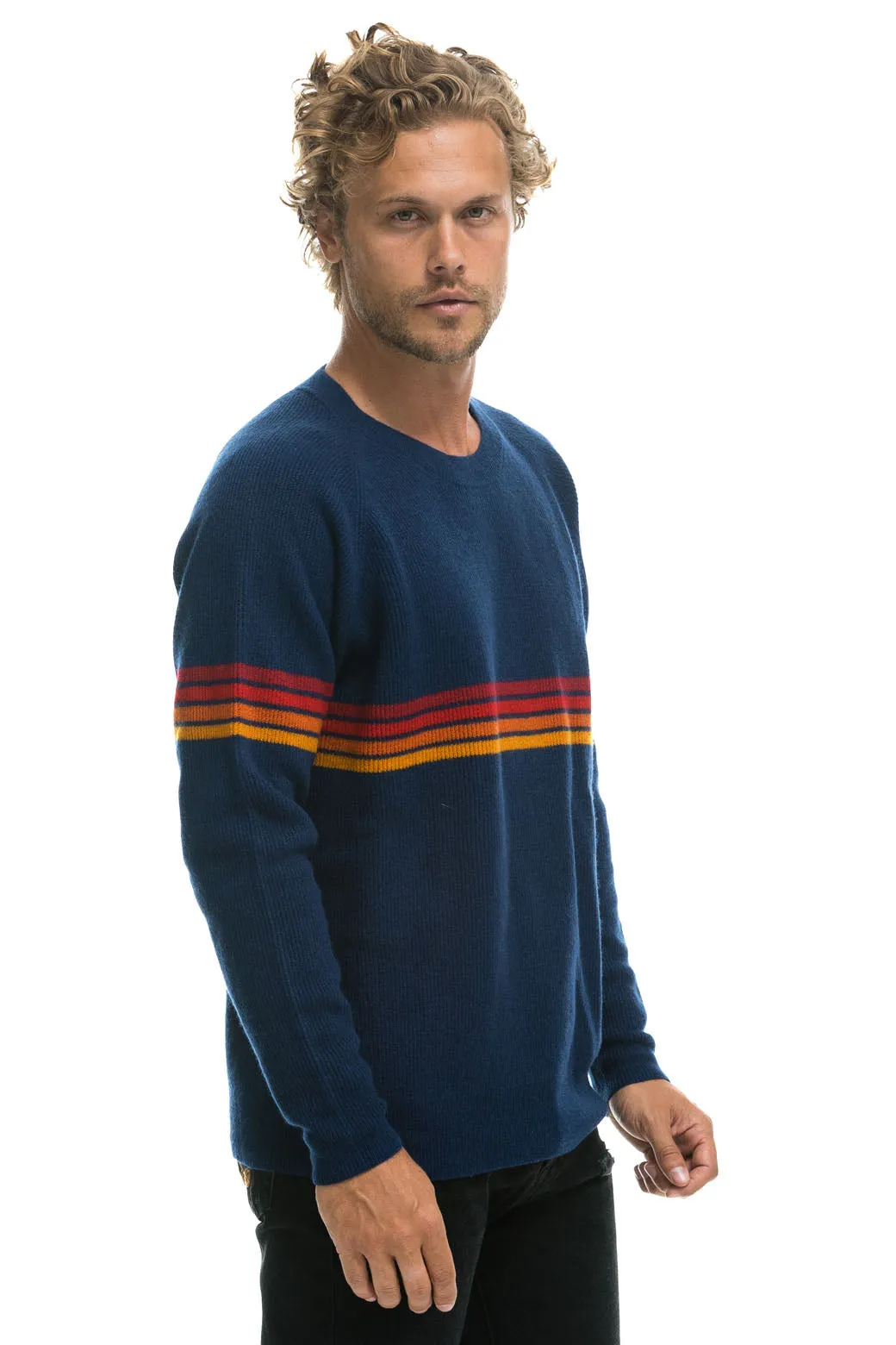 RAINBOW STRIPE 4 UNISEX CASHMERE SWEATER - MIDNIGHT