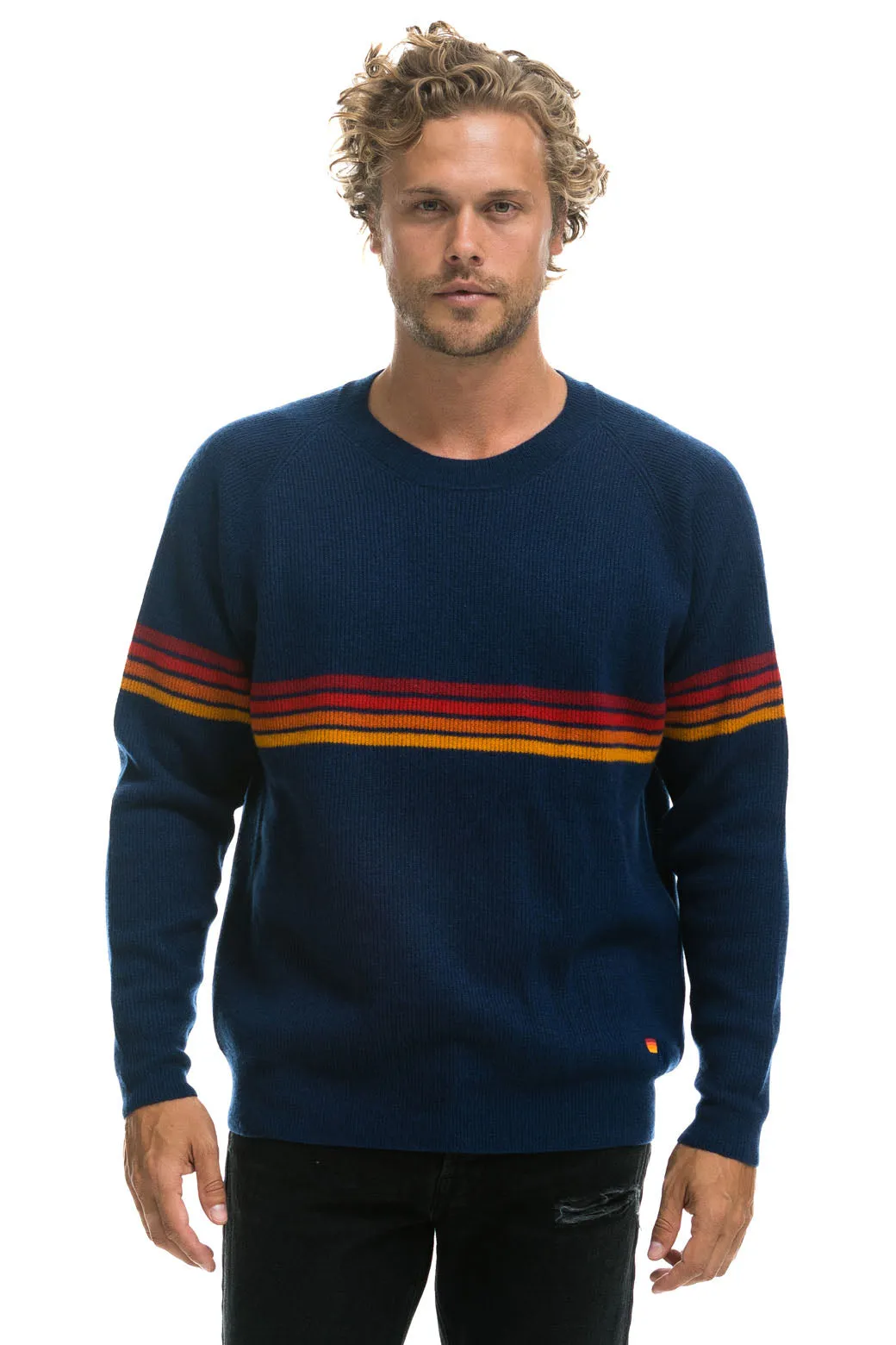 RAINBOW STRIPE 4 UNISEX CASHMERE SWEATER - MIDNIGHT