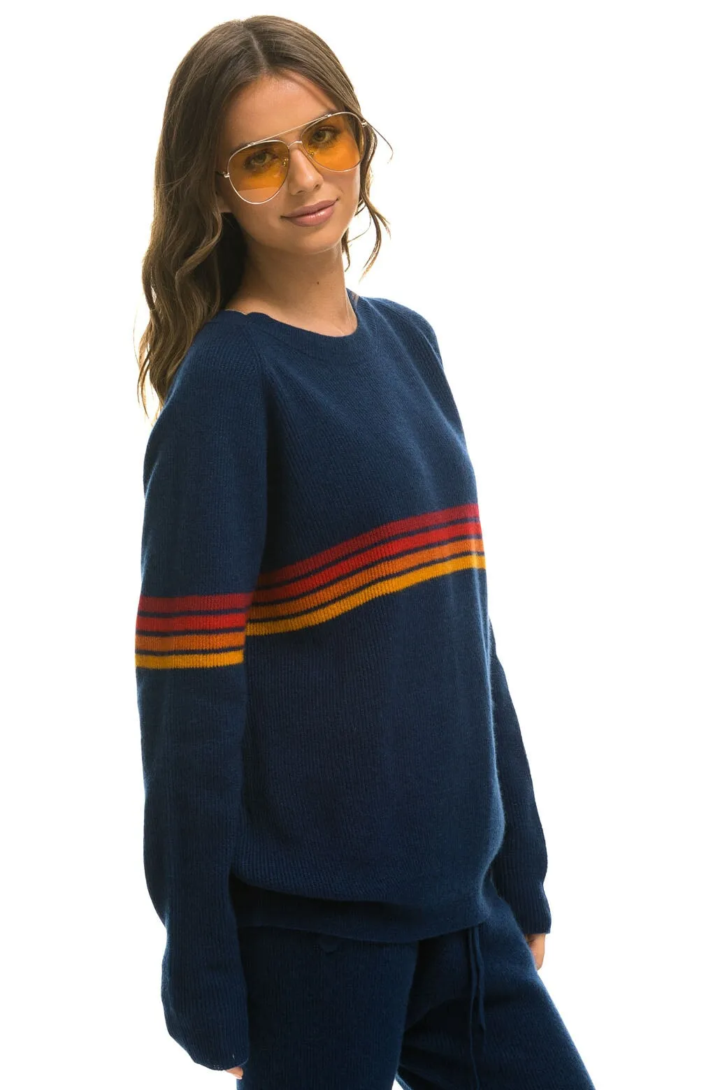 RAINBOW STRIPE 4 UNISEX CASHMERE SWEATER - MIDNIGHT