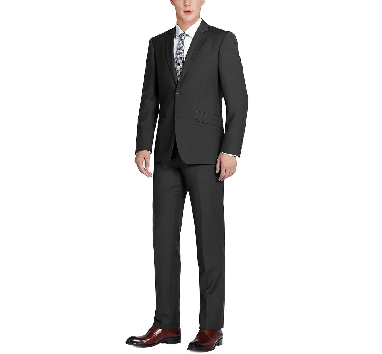 RENOIR Black 2-Piece Classic Fit Single Breasted Notch Lapel Suit 201-1