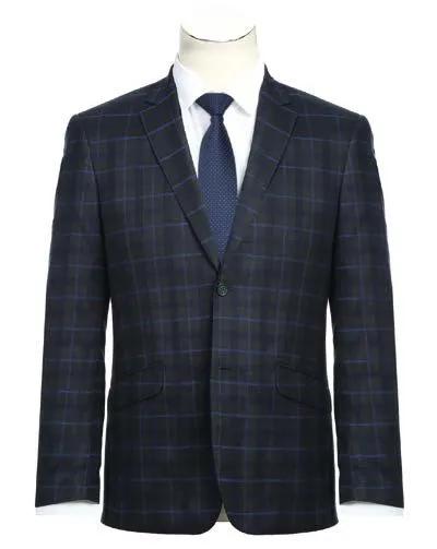 RENOIR Blue 2-Piece Slim Fit Checked Suit 293-27