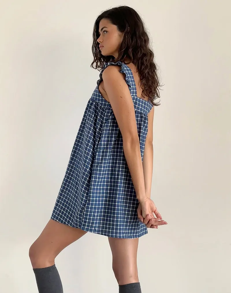 Sanaly Mini Dress in Navy Tartan Rami