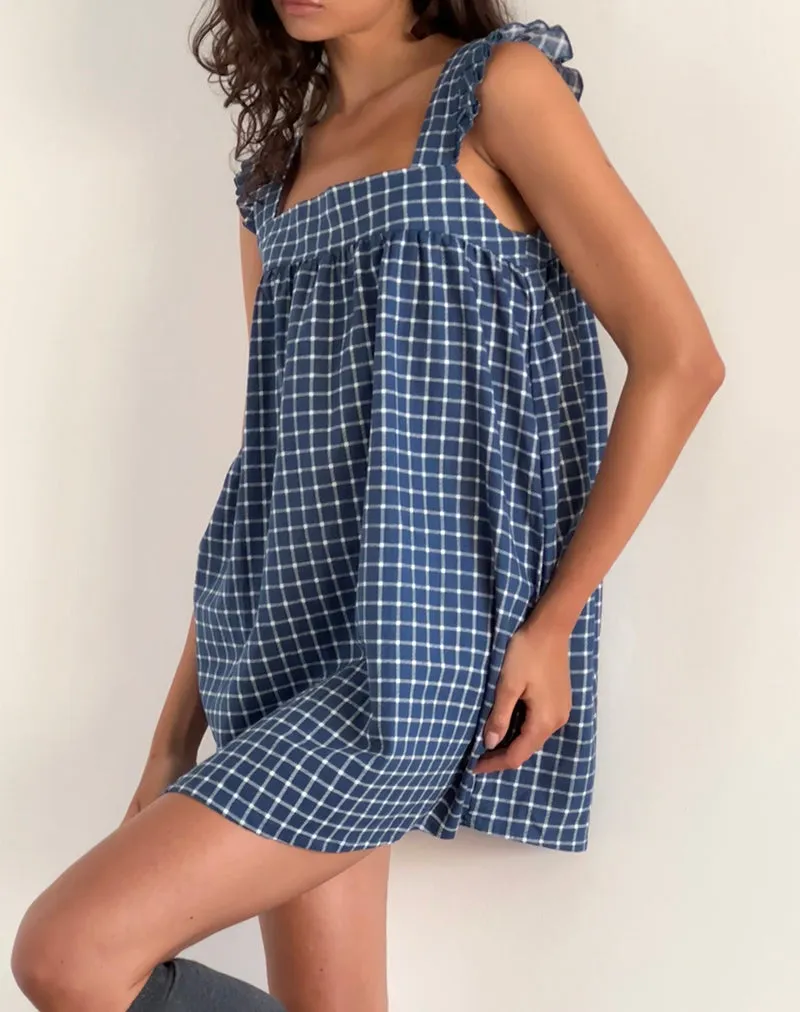 Sanaly Mini Dress in Navy Tartan Rami