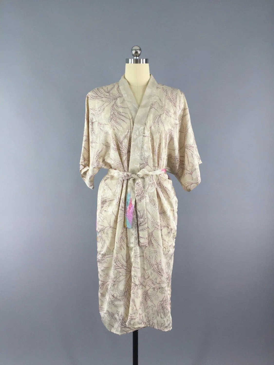 Satin Sari Robe / Ivory Abstract