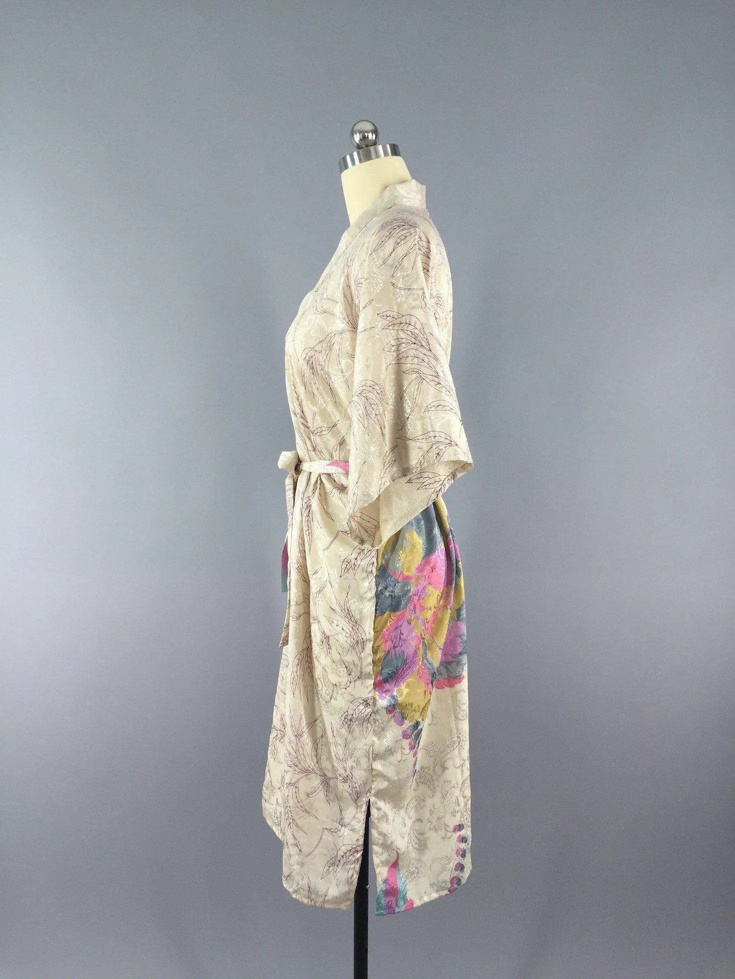 Satin Sari Robe / Ivory Abstract