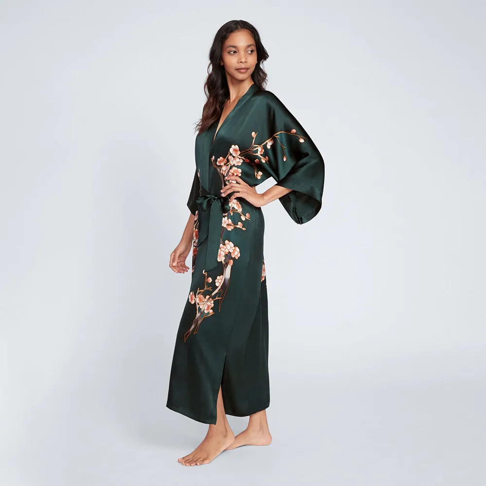 Silk Handpainted Cherry Blossom Long Kimono Robe