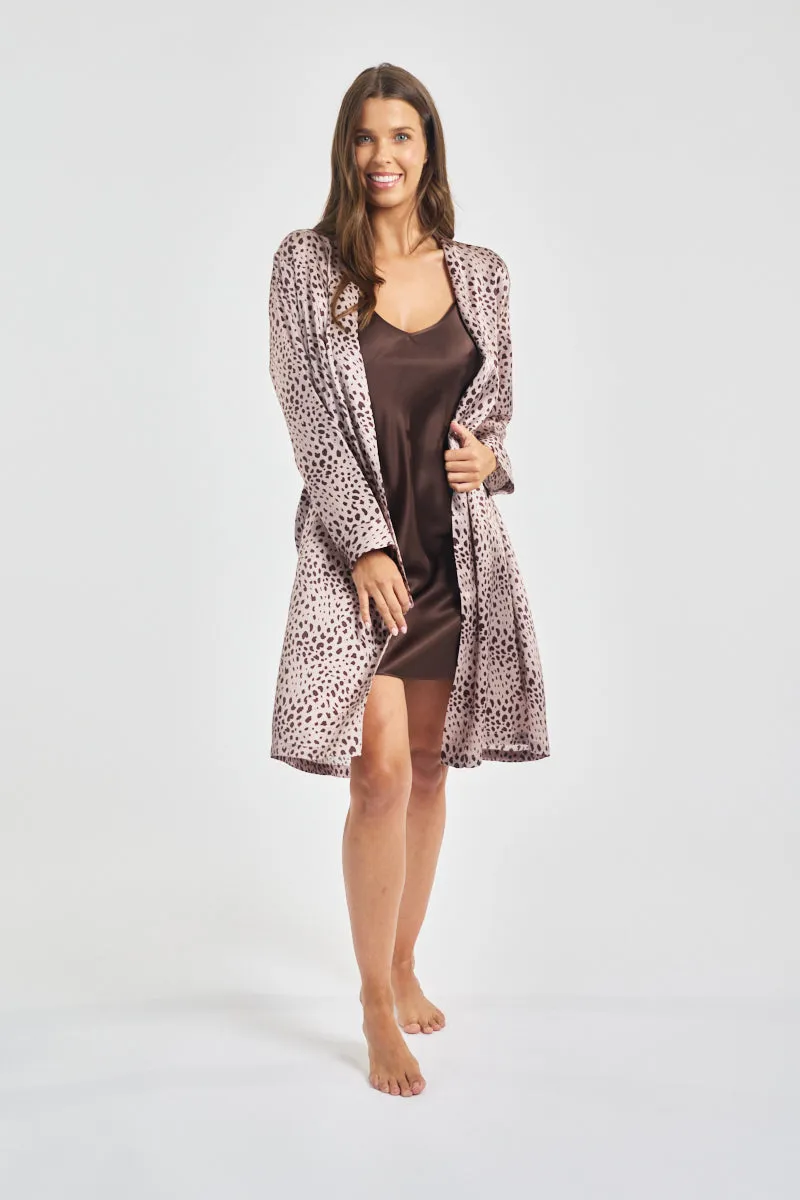 Silk Robe Mid Length - Leopard