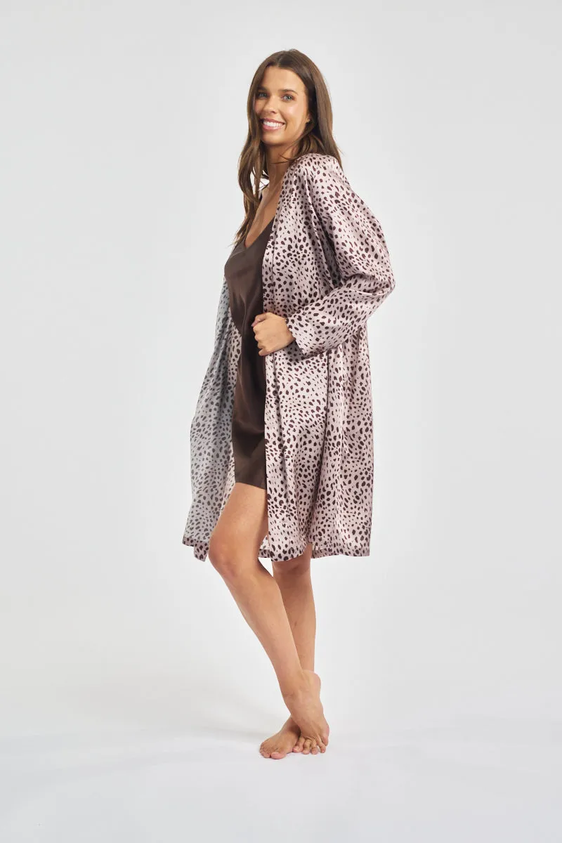 Silk Robe Mid Length - Leopard