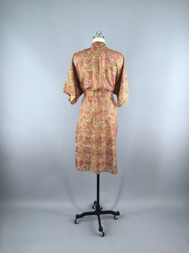 Silk Sari Robe / Autumn Tan Floral