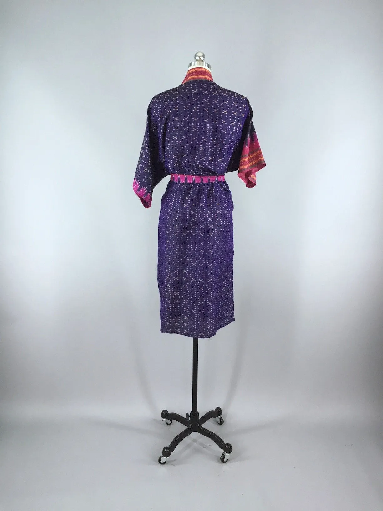 Silk Sari Robe / Navy Blue Ikat