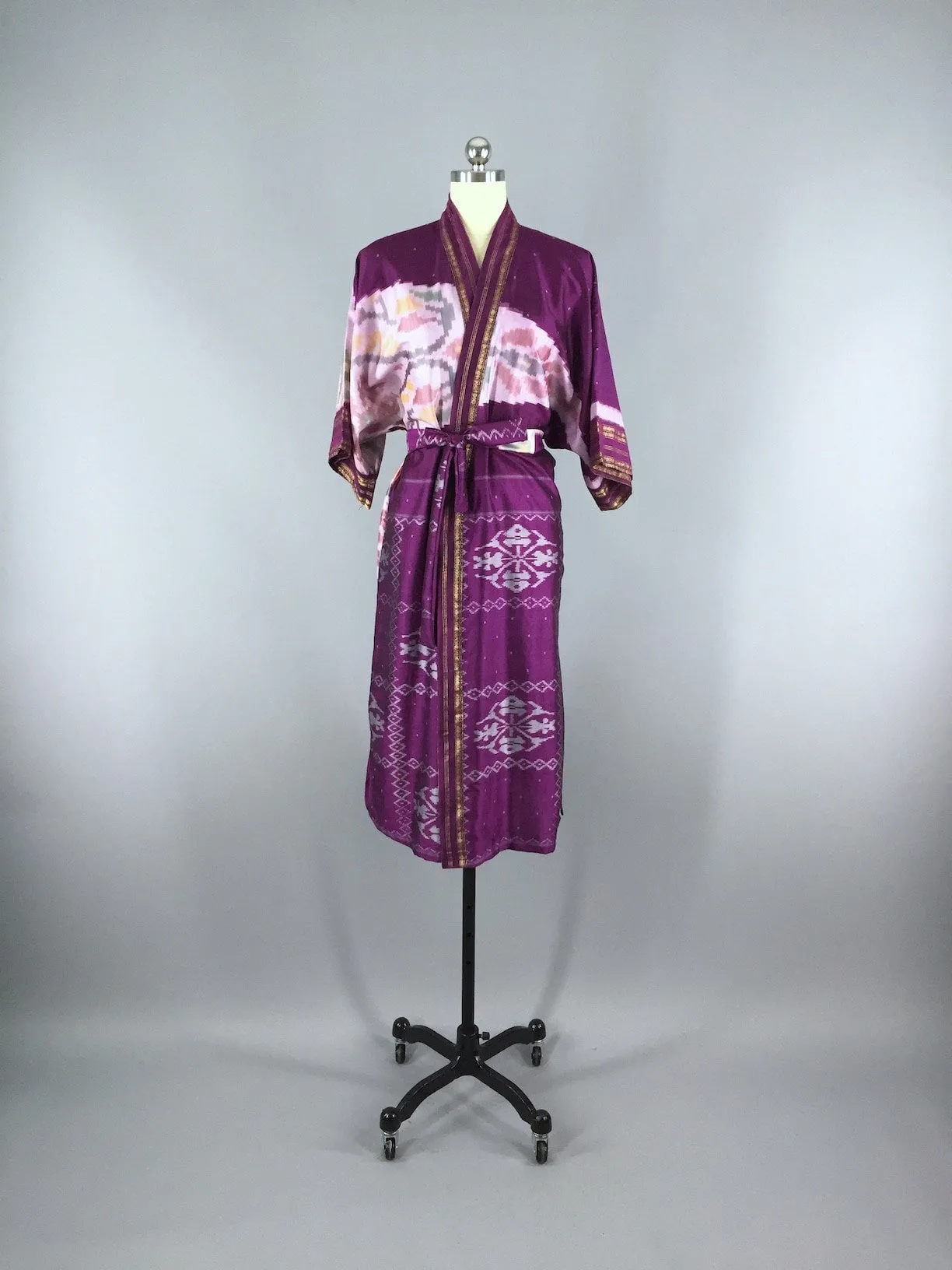 Silk Sari Robe / Purple Ikat