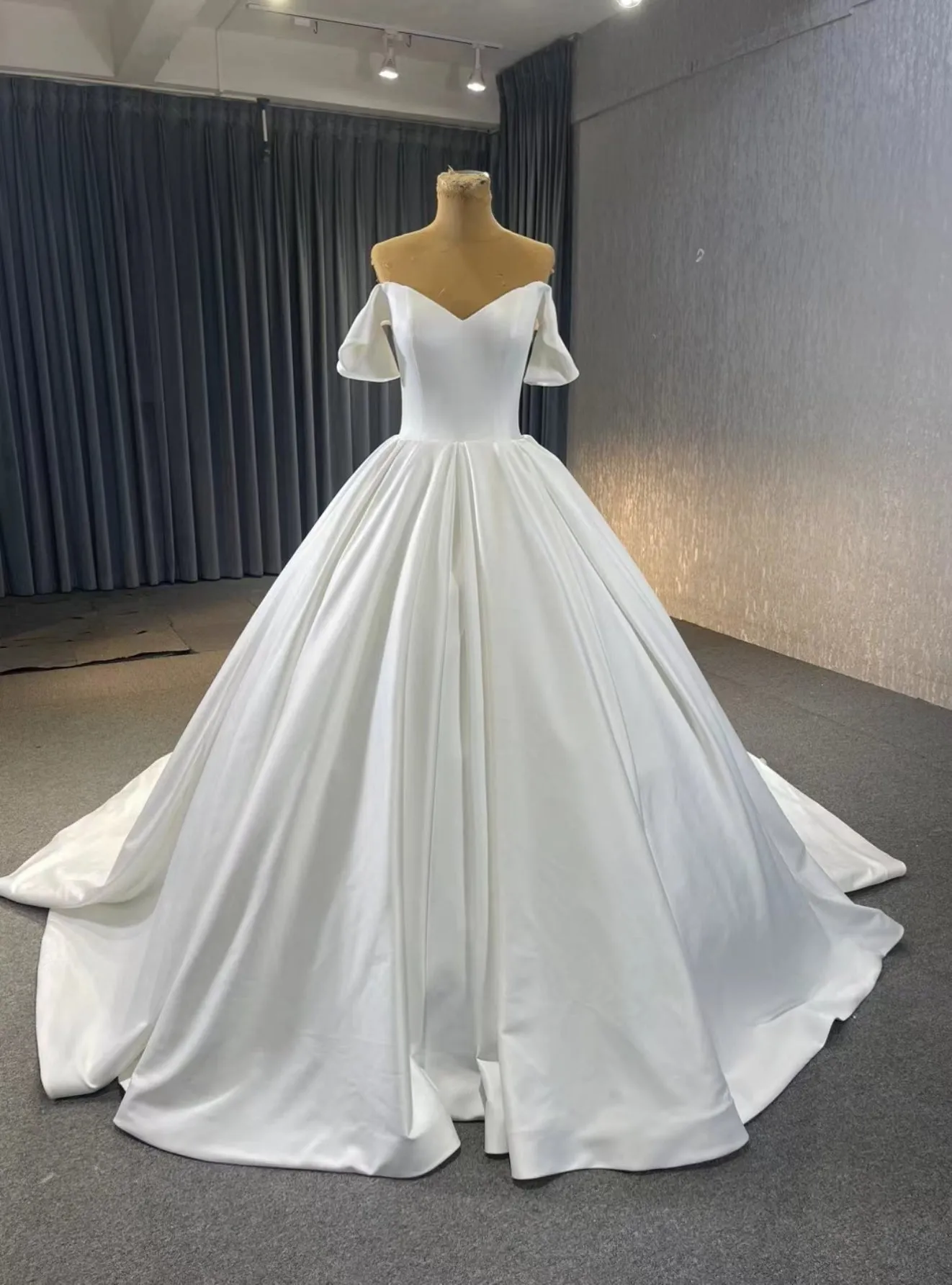 Simple White Satin Off the Shoulder Wedding Dress