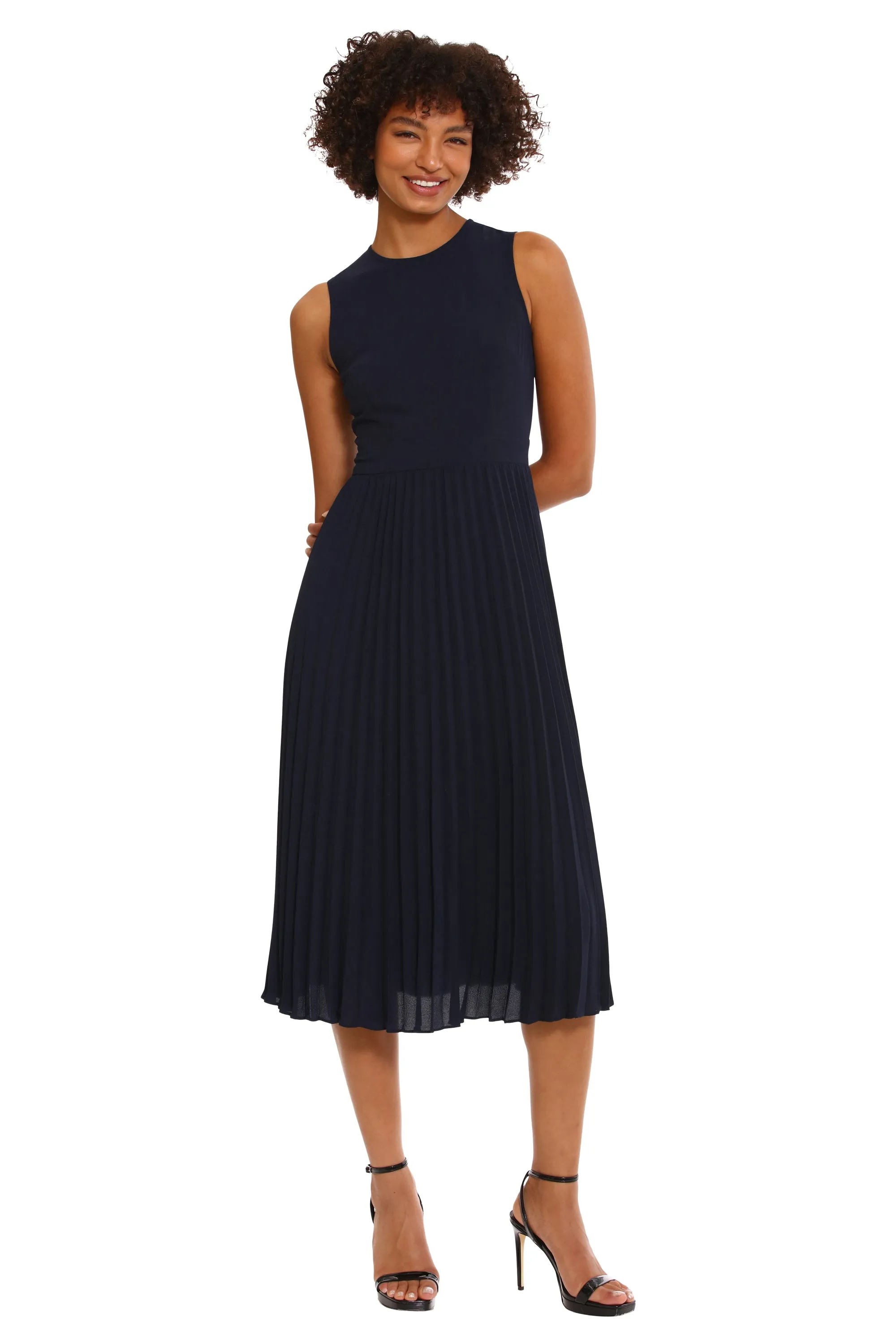 Sleeveless Midi Sunburst Pleated Dress