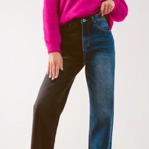 Straight Leg Color Block Jeans