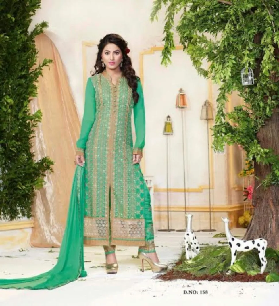 Suit 7209 Georgette Long Straight Kameez Pajama Dupatta Small Size