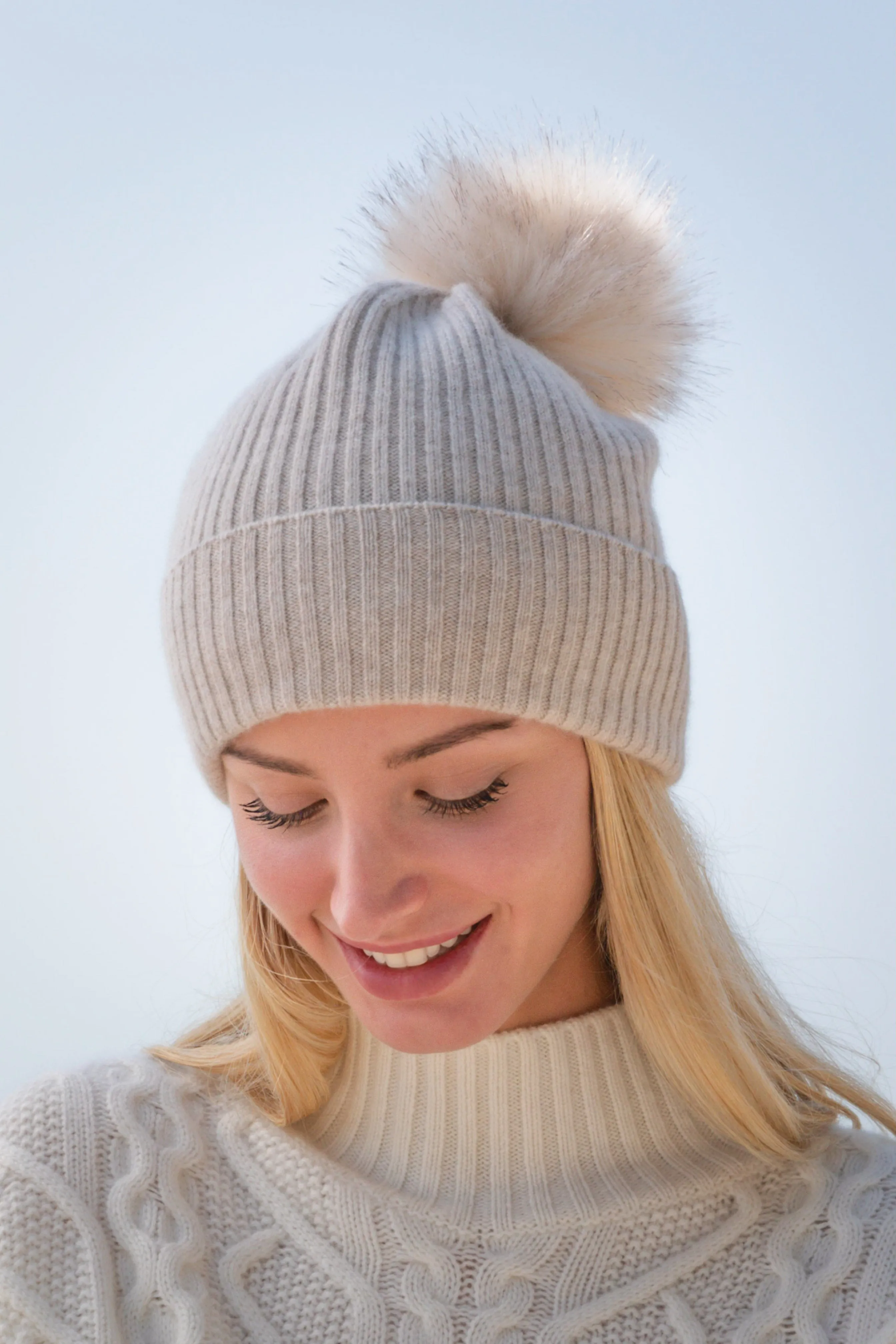 Sustainable Cashmere Hat - Heather Stone