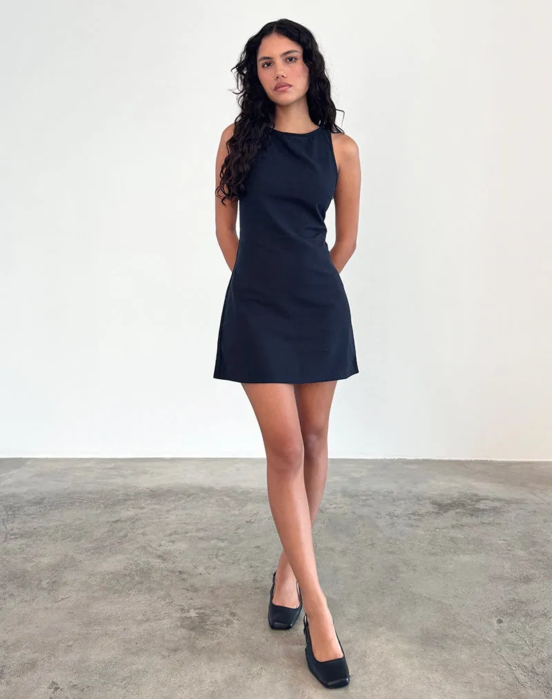 Sveta Sleeveless Mini Dress in Linen Tapshoe Black