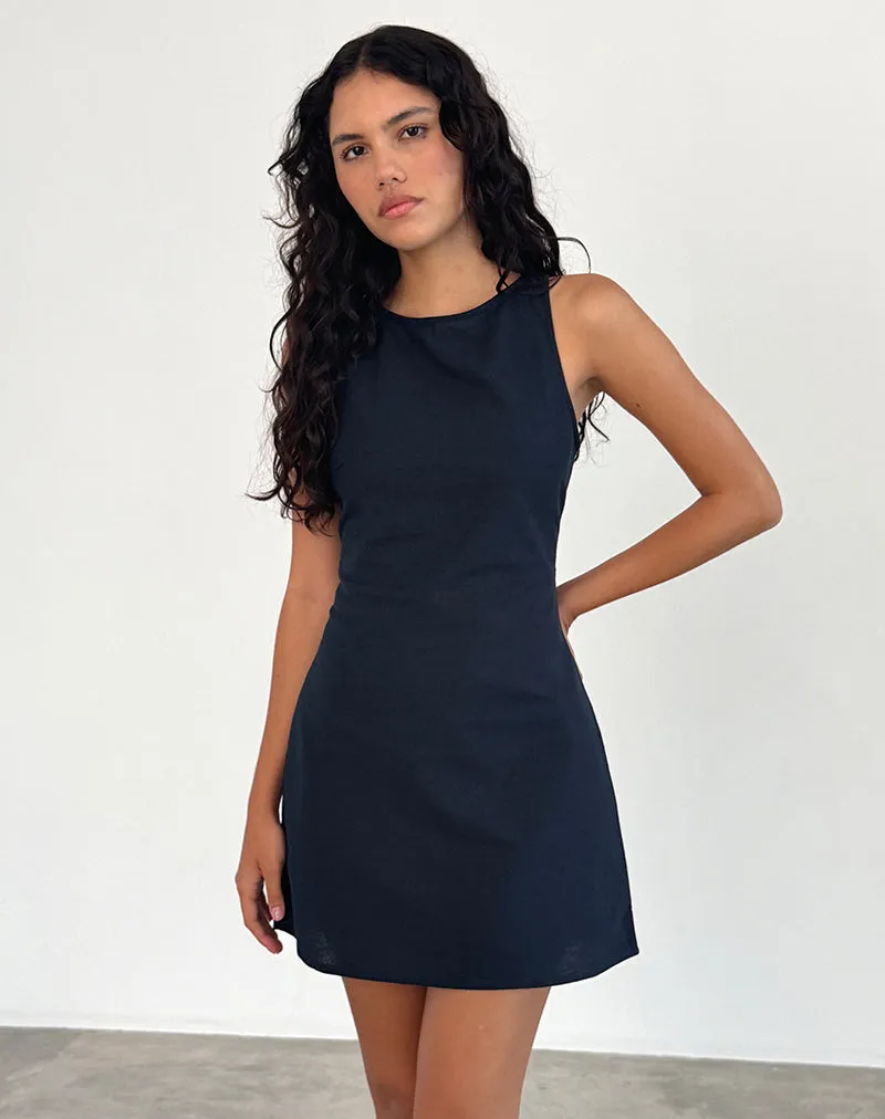 Sveta Sleeveless Mini Dress in Linen Tapshoe Black