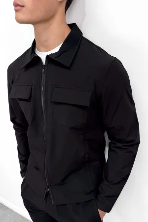 Tailored Cargo Zip-Up Overshirt - Black