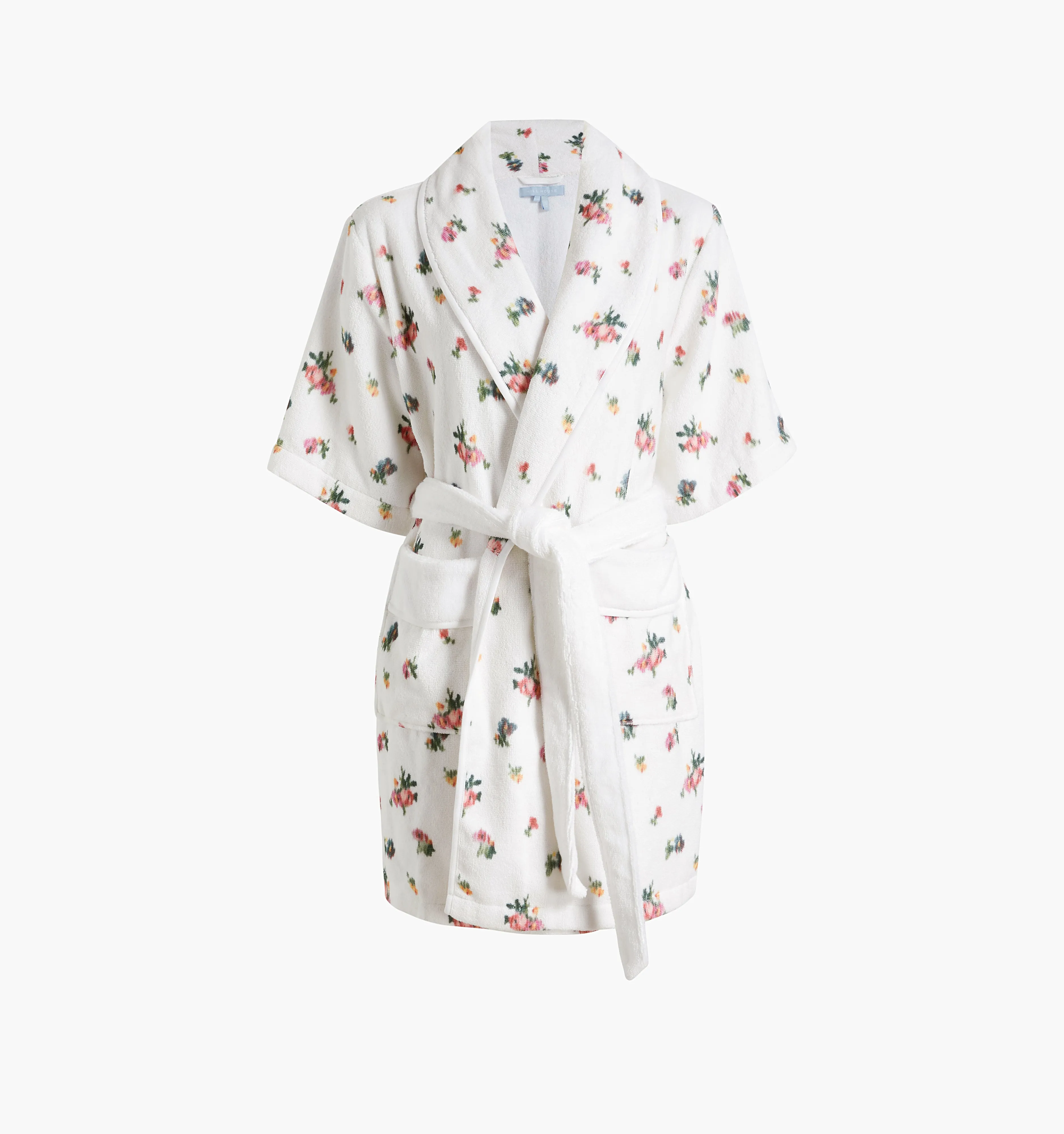 The Short Hotel Robe - Ivory Ikat Floral