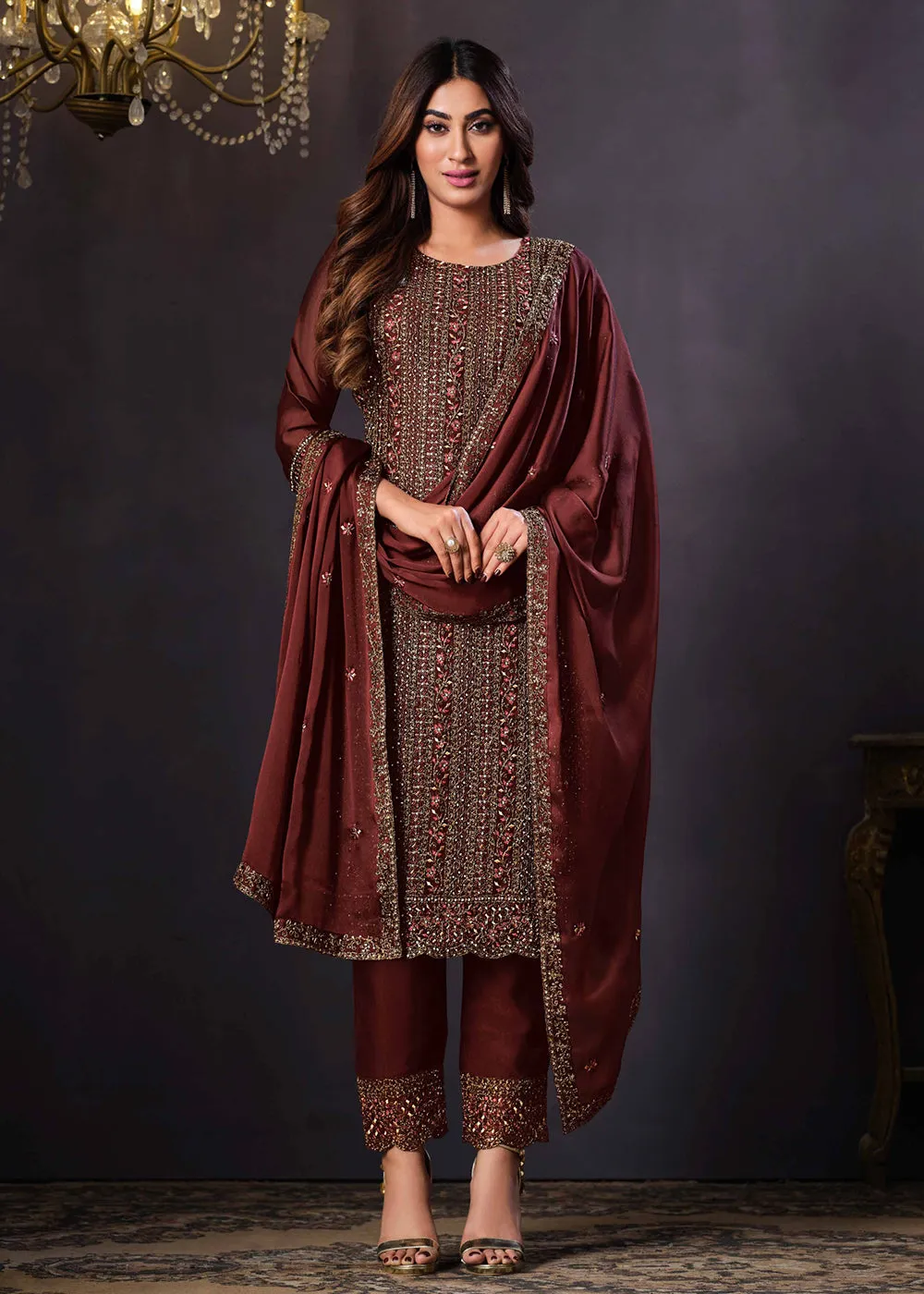 Two Tone Cottonic Georgette Maroon Function Style Salwar Suit