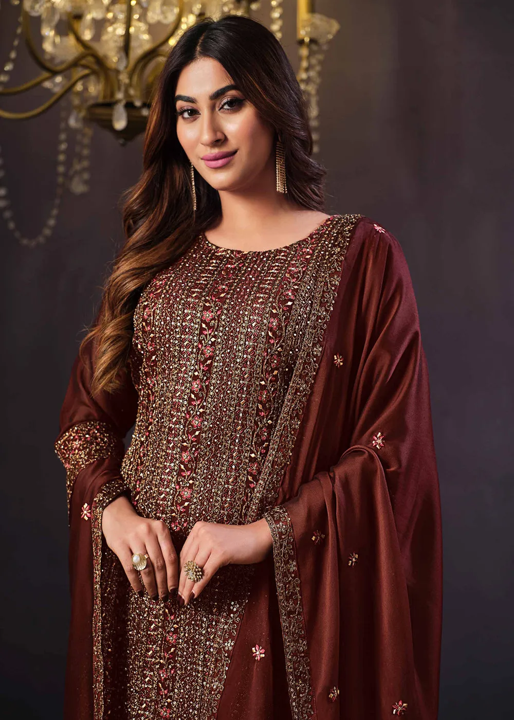 Two Tone Cottonic Georgette Maroon Function Style Salwar Suit