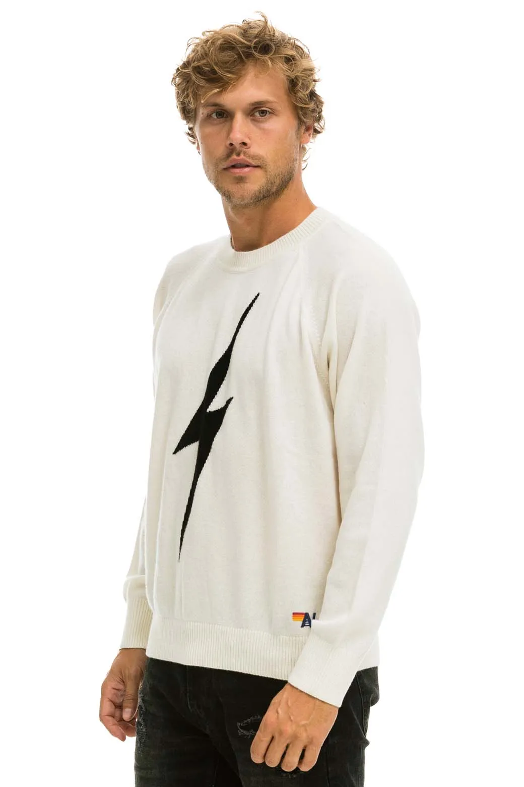 UNISEX BOLT CASHMERE LIGHT SWEATER - VINTAGE WHITE // BLACK BOLT