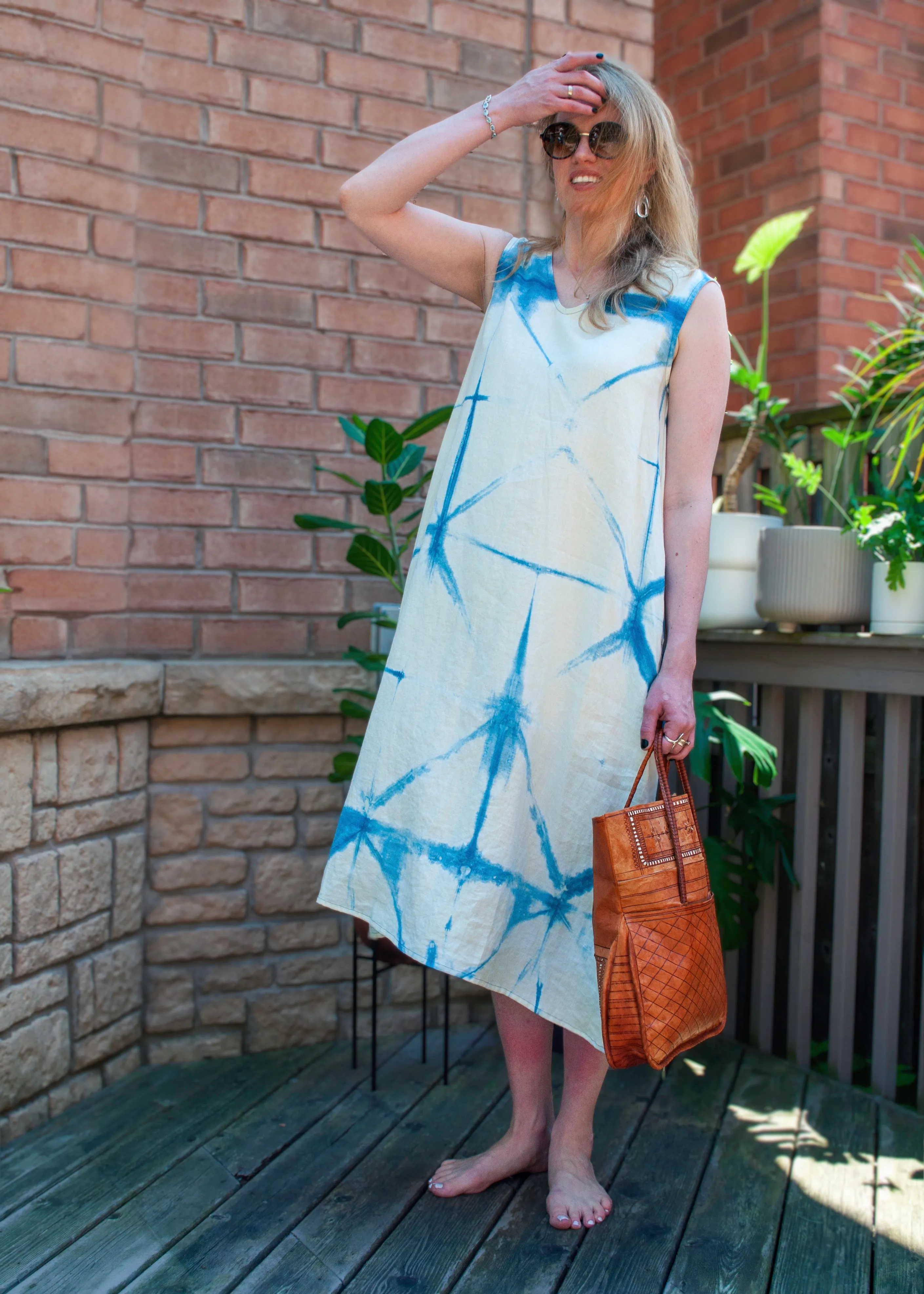 V-Neck Linen Dress Sleeveless Itajime