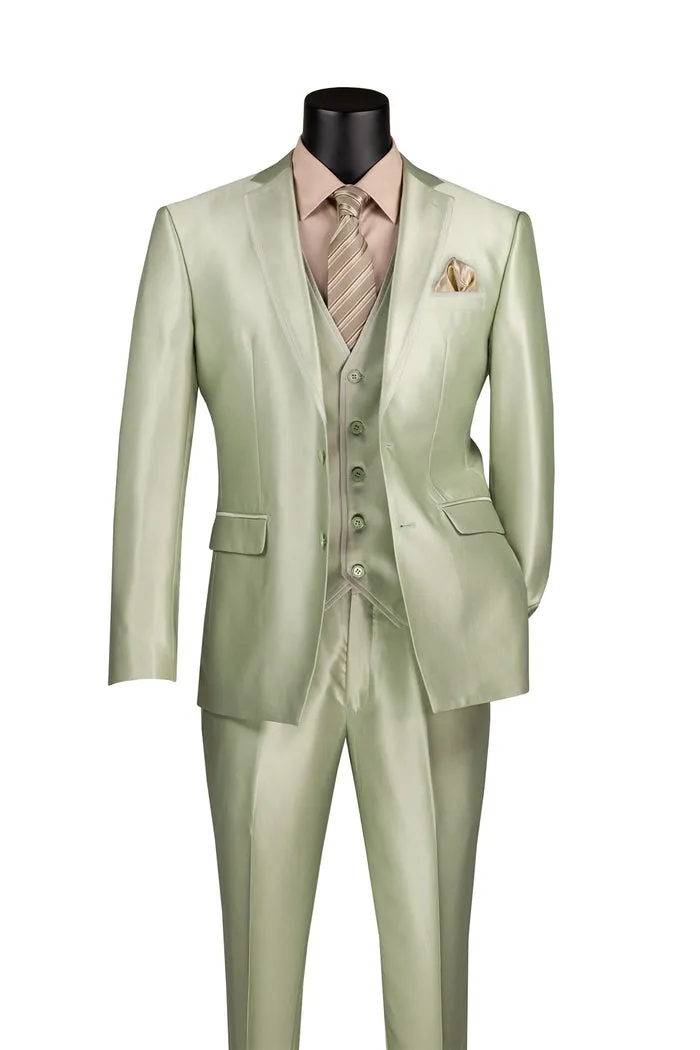 Vinci Slim Fit 3 Piece Satin Suit Light Sage SV2D-1