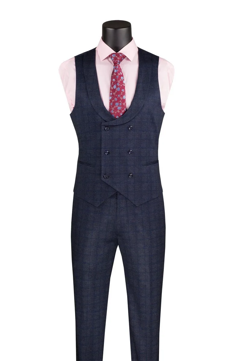 Vinci Slim Fit 3 Piece Stretch Fabric Suit with Armholes Navy SV2W-8