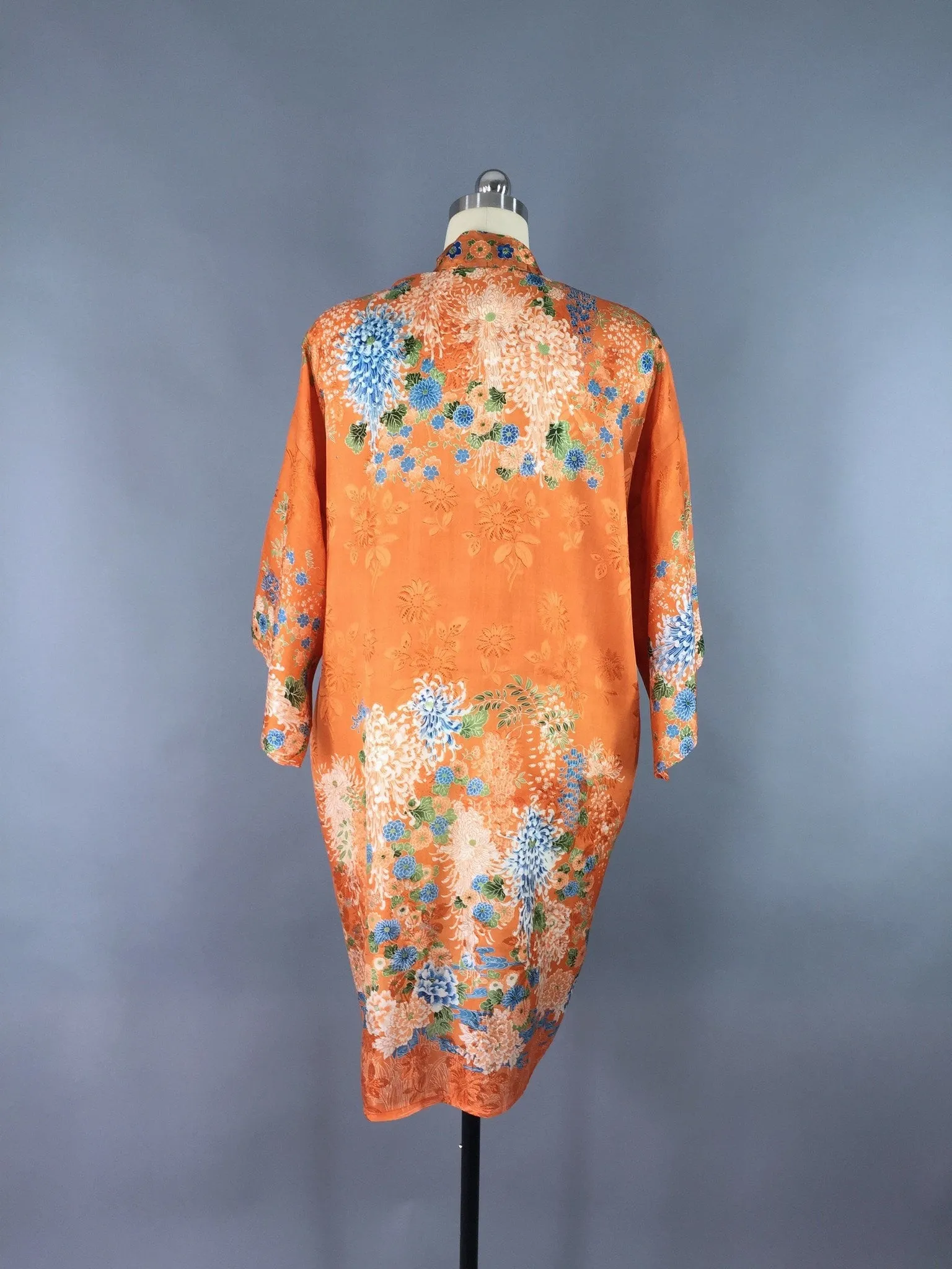 Vintage 1920s Silk Kimono Robe / Art Deco Orange Floral Print