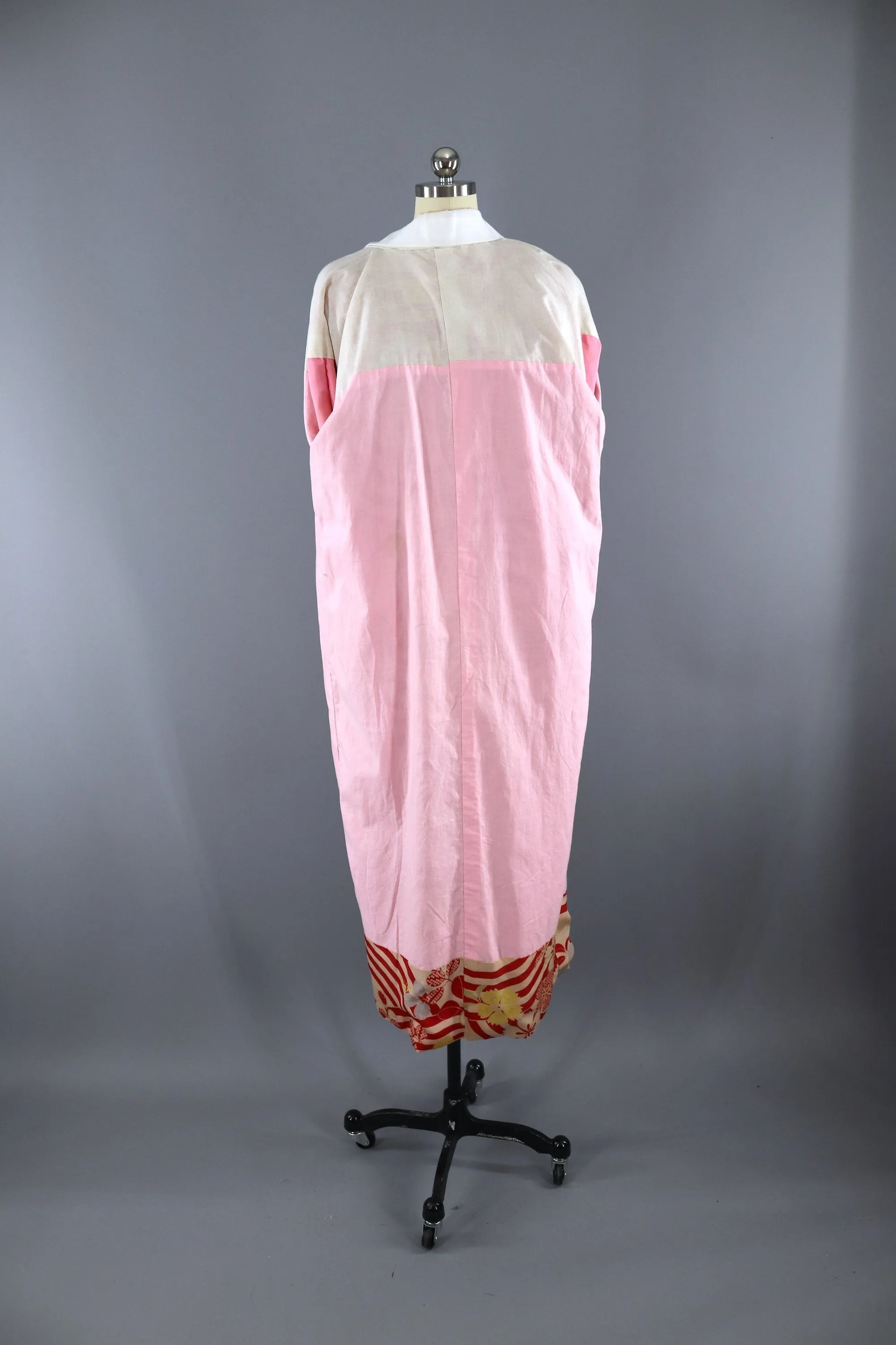 Vintage 1930s 1940s Silk Kimono Robe / Red Ivory Stripes