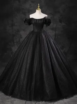 Vintage Black Tulle Sequins Off the Shoulder Quinceanera Dress