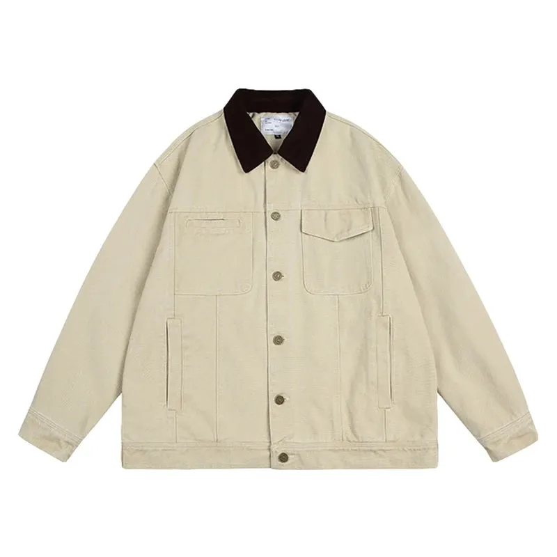 Vintage Lapel Cargo Jacket for Men - Japanese Casual Coat