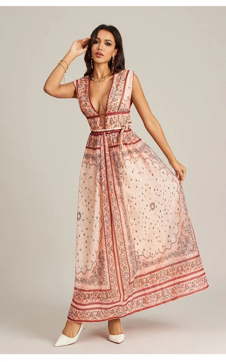 Vintage Style Printed Long Dress