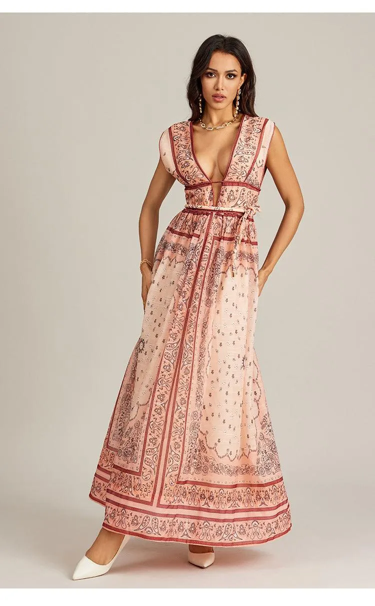 Vintage Style Printed Long Dress