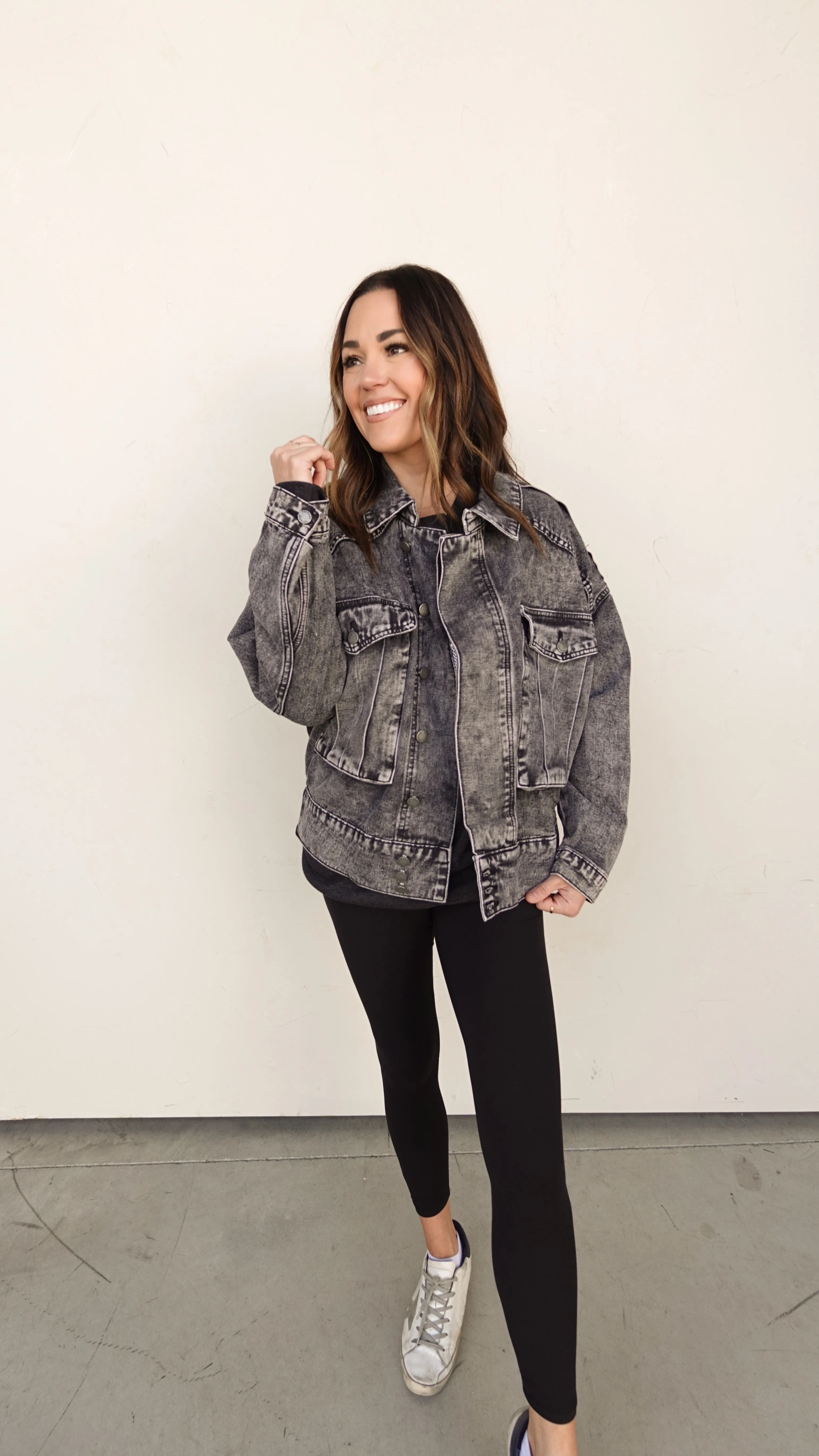 Washed Black Cargo Denim Jacket