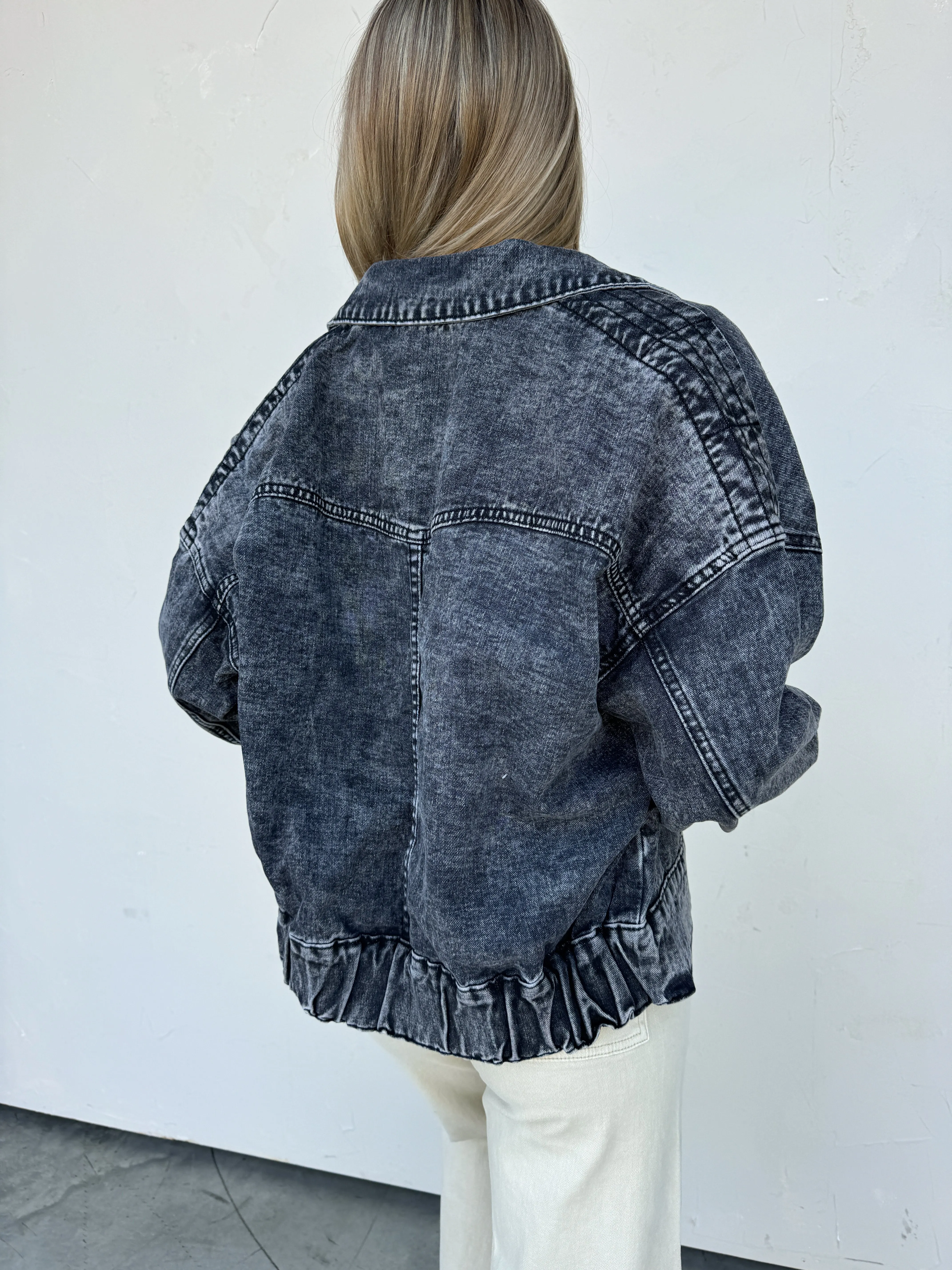 Washed Black Cargo Denim Jacket