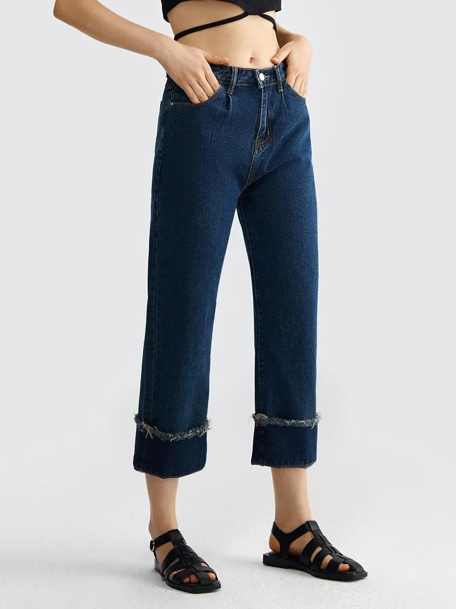 Washed Straight Leg Denim Jeans