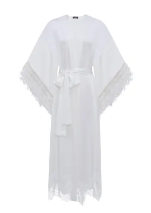 White Feather Silk Kimono Robe