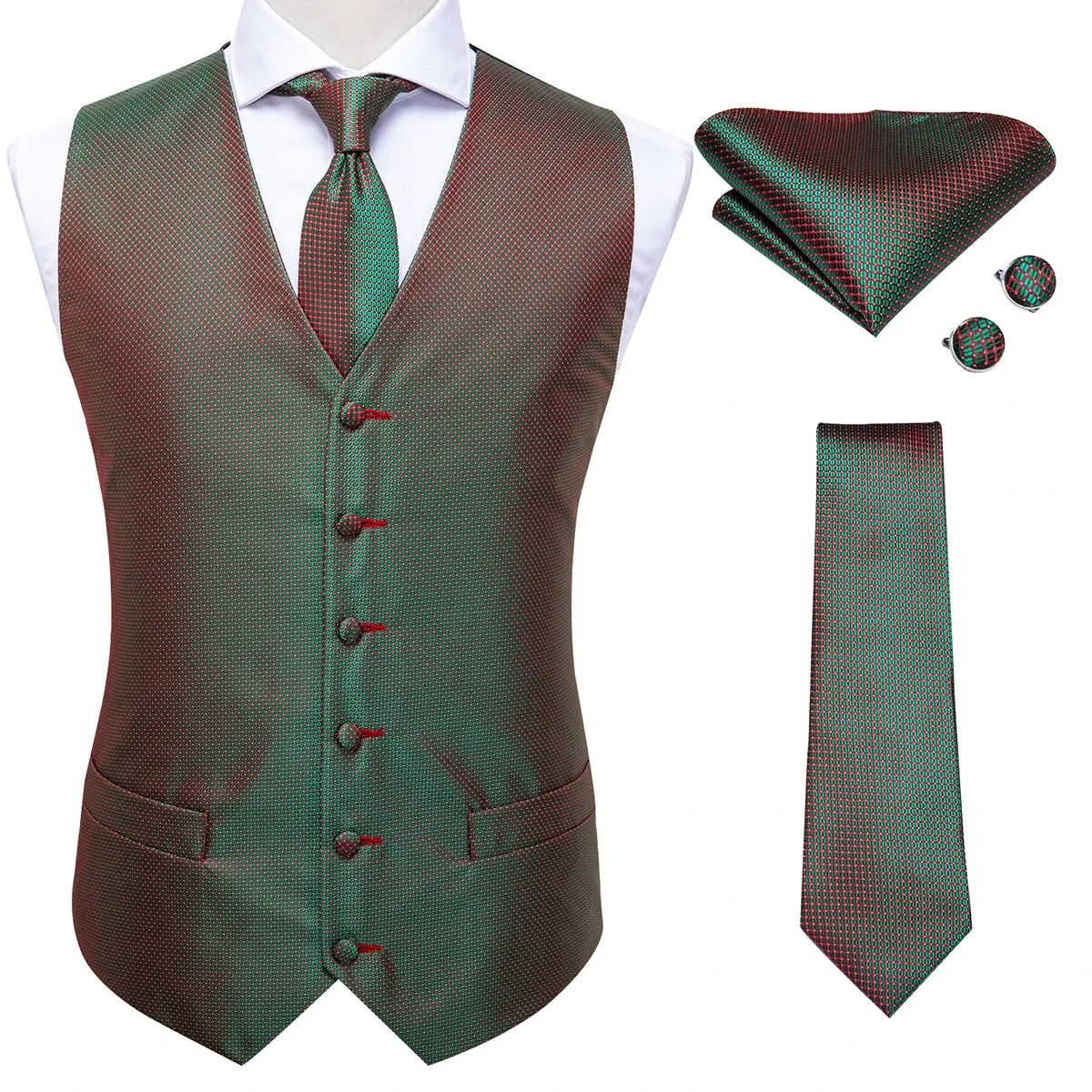 WIAOFELLAS New Mens Suit Vests Necktie Hankerchief Cufflinks Set Silk Slim Fit Male Waistcoat Jacquard Sleeveless Waist Jacket