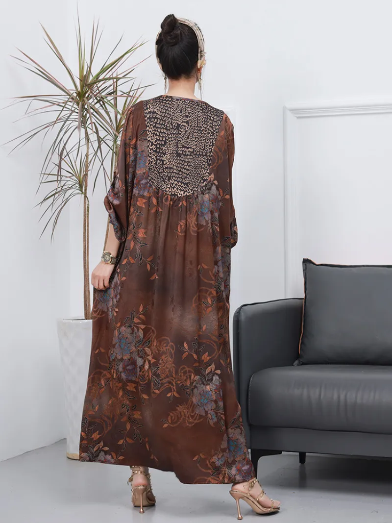 Women Retro Style Loose Printed Long Sleeves A-Line Dress