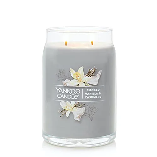 Yankee Candle Smoked Vanilla & Cashmere Scented, Signature 20oz Large Jar 2-Wick Candle, Over 60 Hours of Burn Time