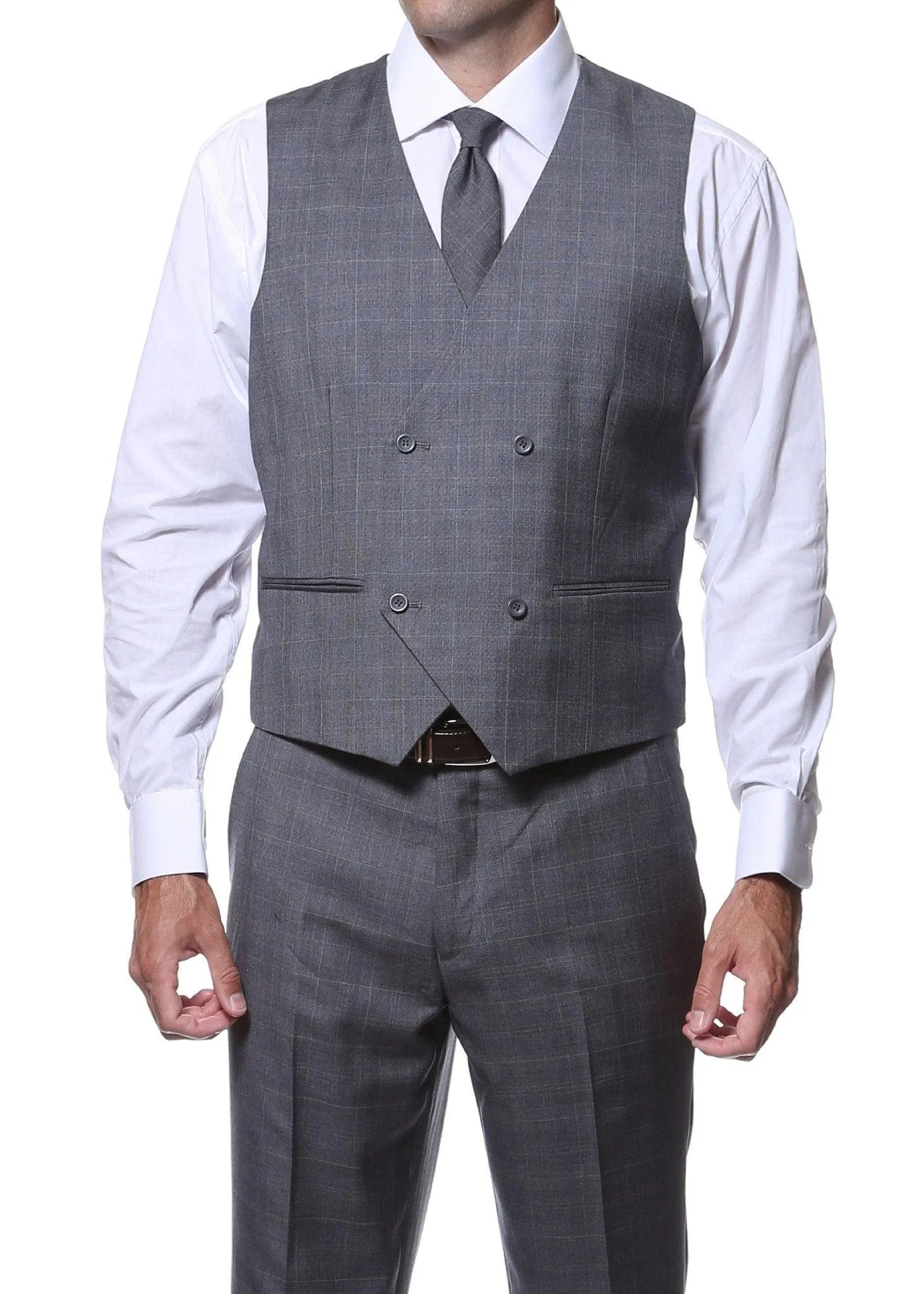 Zillo Charcoal 3 Piece Vested Slim Fit Plaid Suit